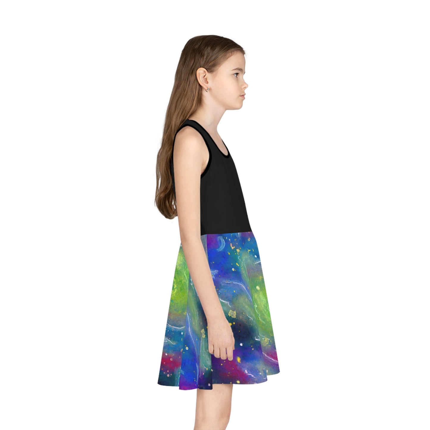 Rainbow Vortex Galaxy Girls' Sleeveless Sundress (AOP)