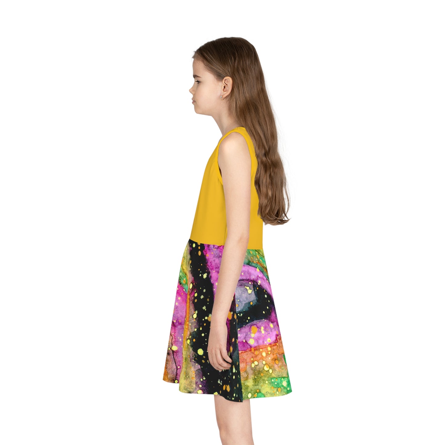 Yellow Top Neon Galaxy Girls' Sleeveless Sundress (AOP)