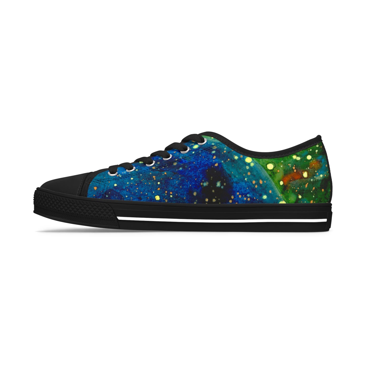 Low Top Sneakers — Green Blue Galaxy Swirl Artistic Canvas Shoes
