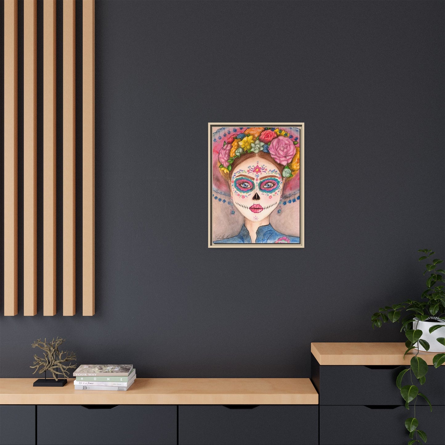 Day of the Dead Skull Woman Framed Wall Art
