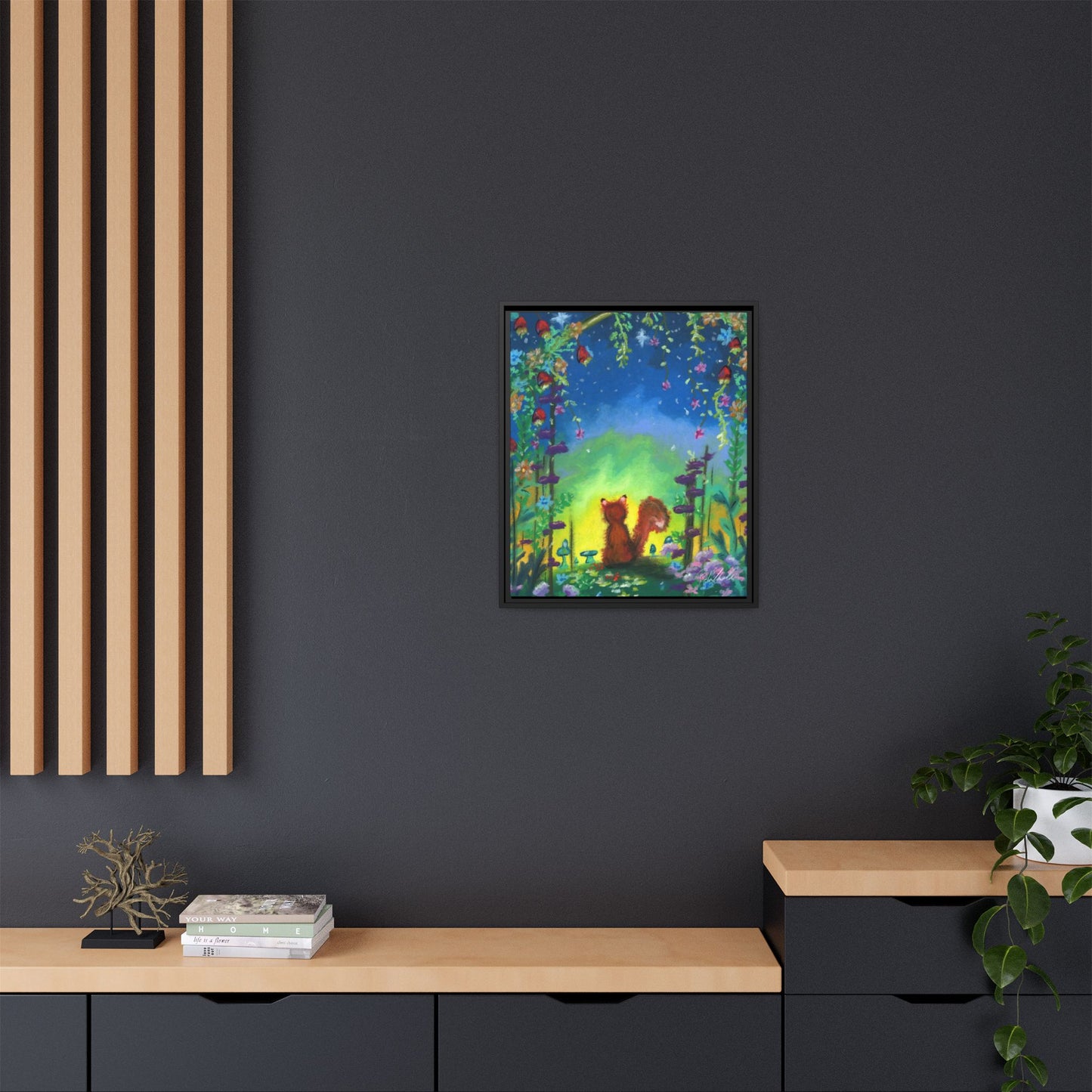 Fox Under Flowers Framed Wall Art