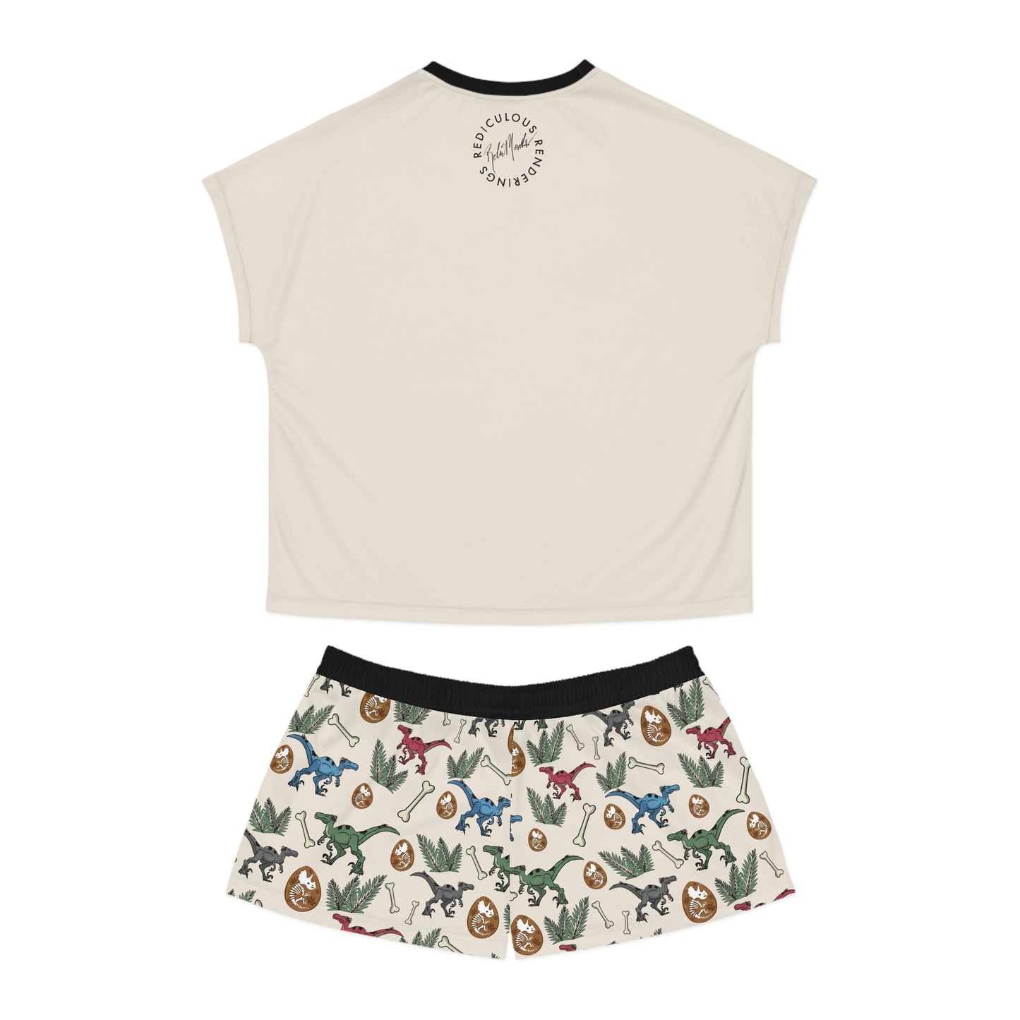 Dinosaur Pajama Set — Women's Short Sleep Set with Raptor Print & Dino Patterned Shorts