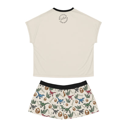 Dinosaur Pajama Set — Women's Short Sleep Set with Raptor Print & Dino Patterned Shorts