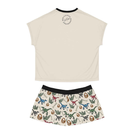 Dinosaur Pajama Set — Women's Short Sleep Set with Raptor Print & Dino Patterned Shorts