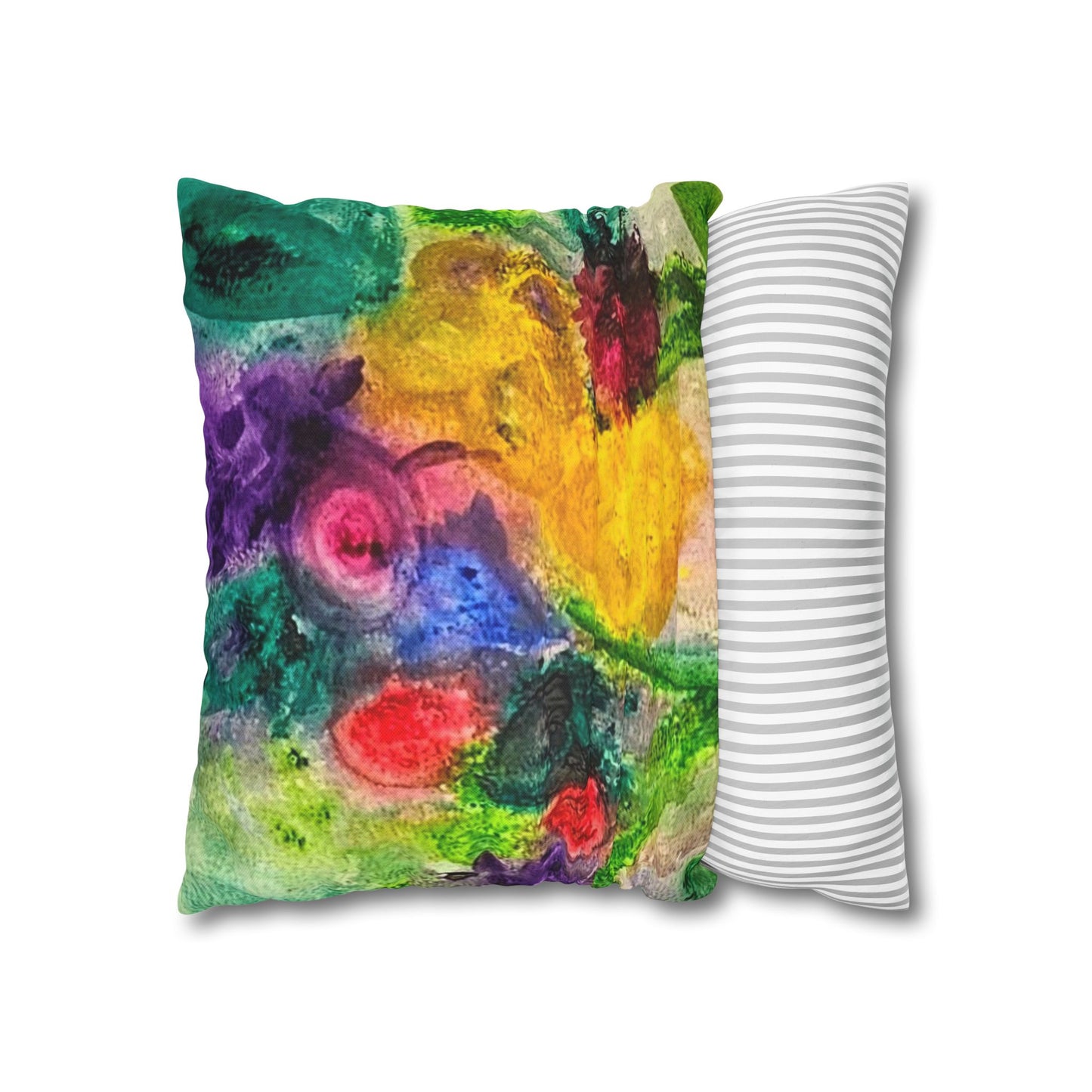 Abstract Floral Pillowcase - Colorful Watercolor Garden Throw Pillow