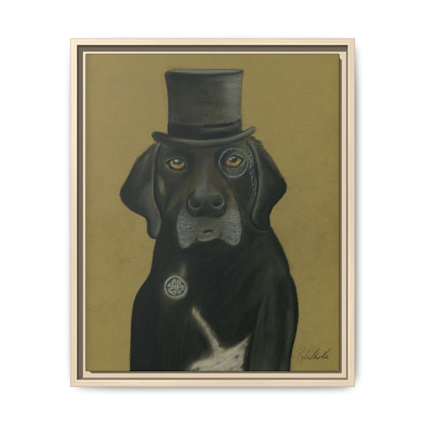 Black Lab Dog in Top Hat Framed Wall Art