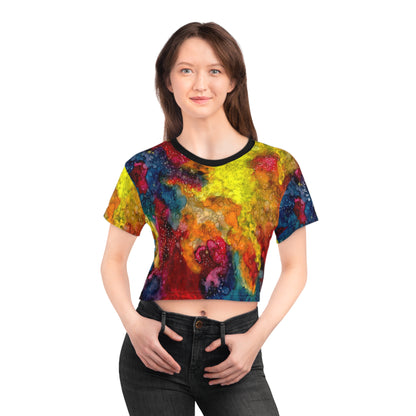 Abstract Rainbow Watercolor Crop Tee — Vibrant All-Over Print Top