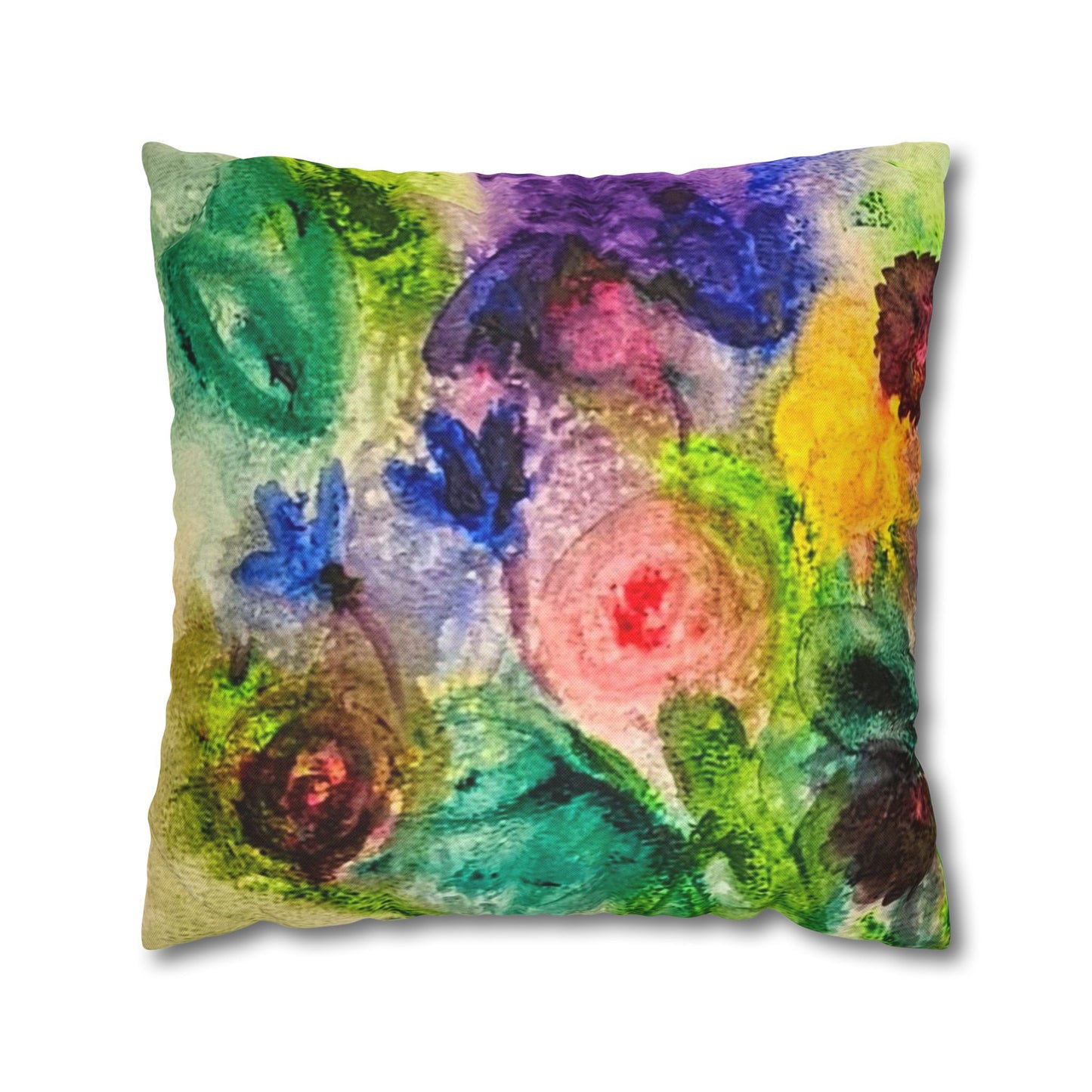 Abstract Floral Pillowcase - Colorful Watercolor Garden Throw Pillow