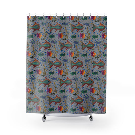 Fish- Gray Shower Curtain