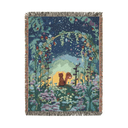 Starry Forest Woven Blanket — Cozy Moonlit Camping Throw