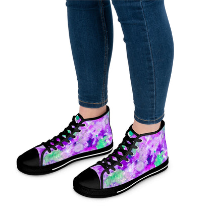 Women's High Top Sneakers — Purple Watercolor Floral Pattern Athletic Fashion Shoes