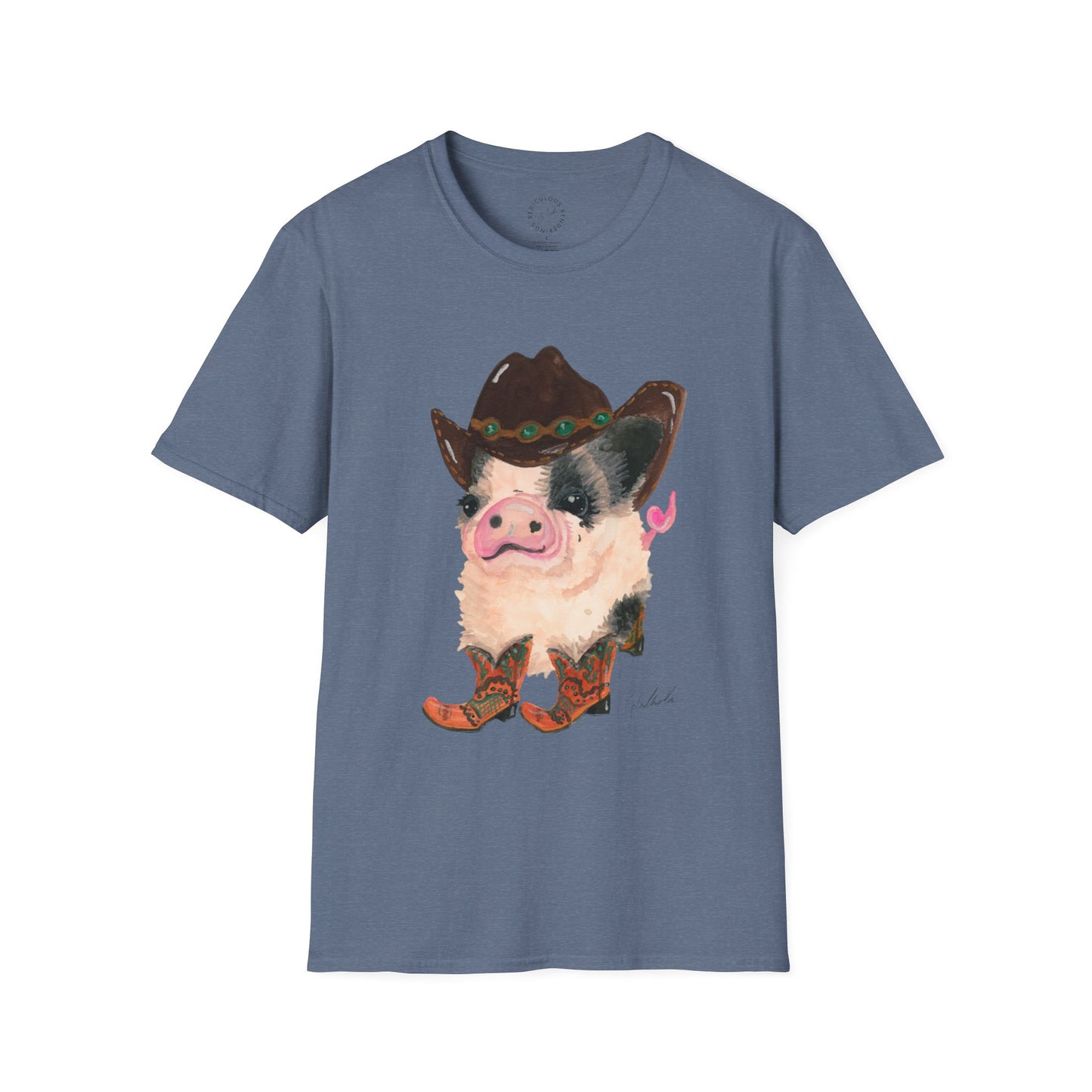 Cowboy Pig Unisex Softstyle Print T-Shirt