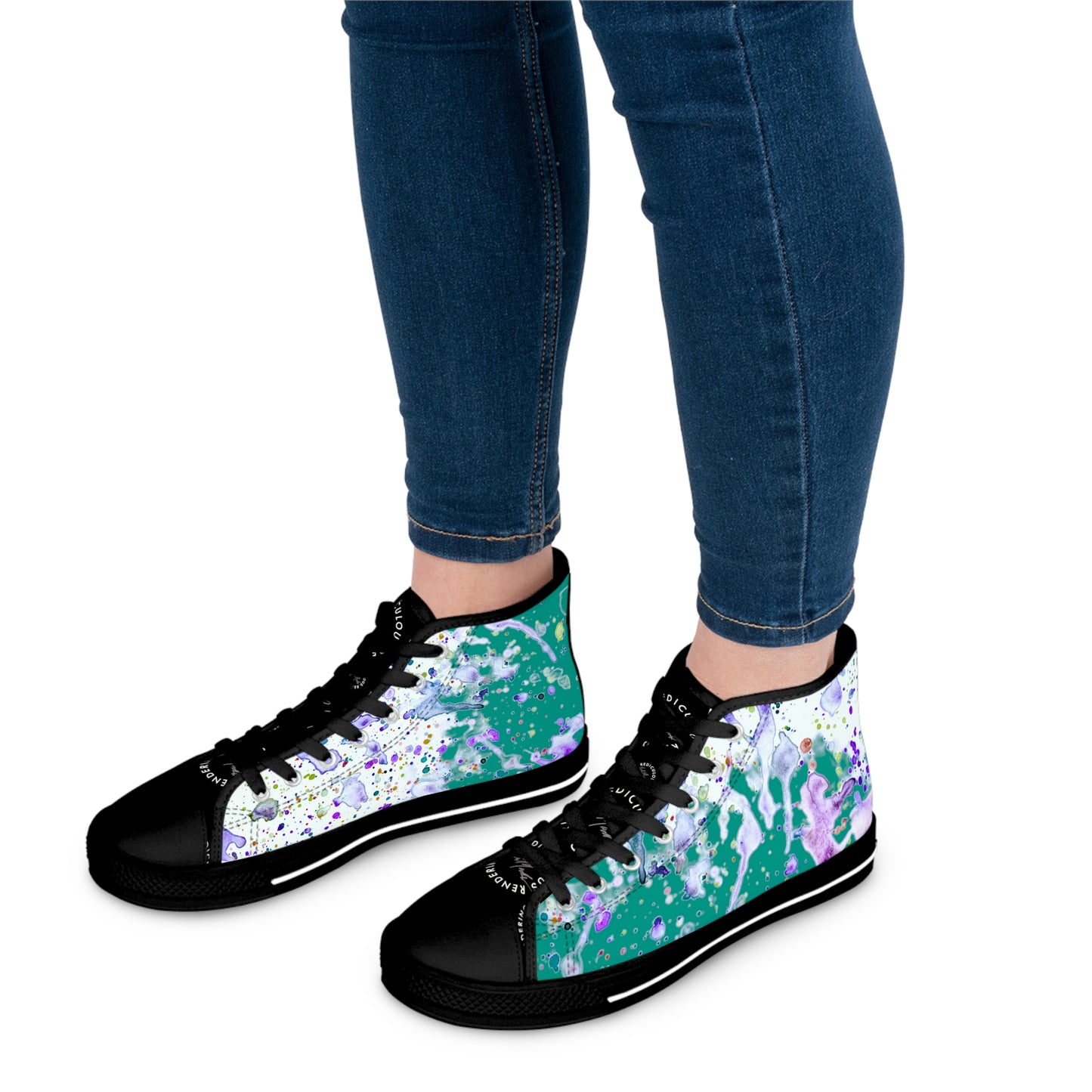 Mint Green Color Splash Unisex Classic High Top Sneakers Closed Toe Casual Walking Fashion Shoes