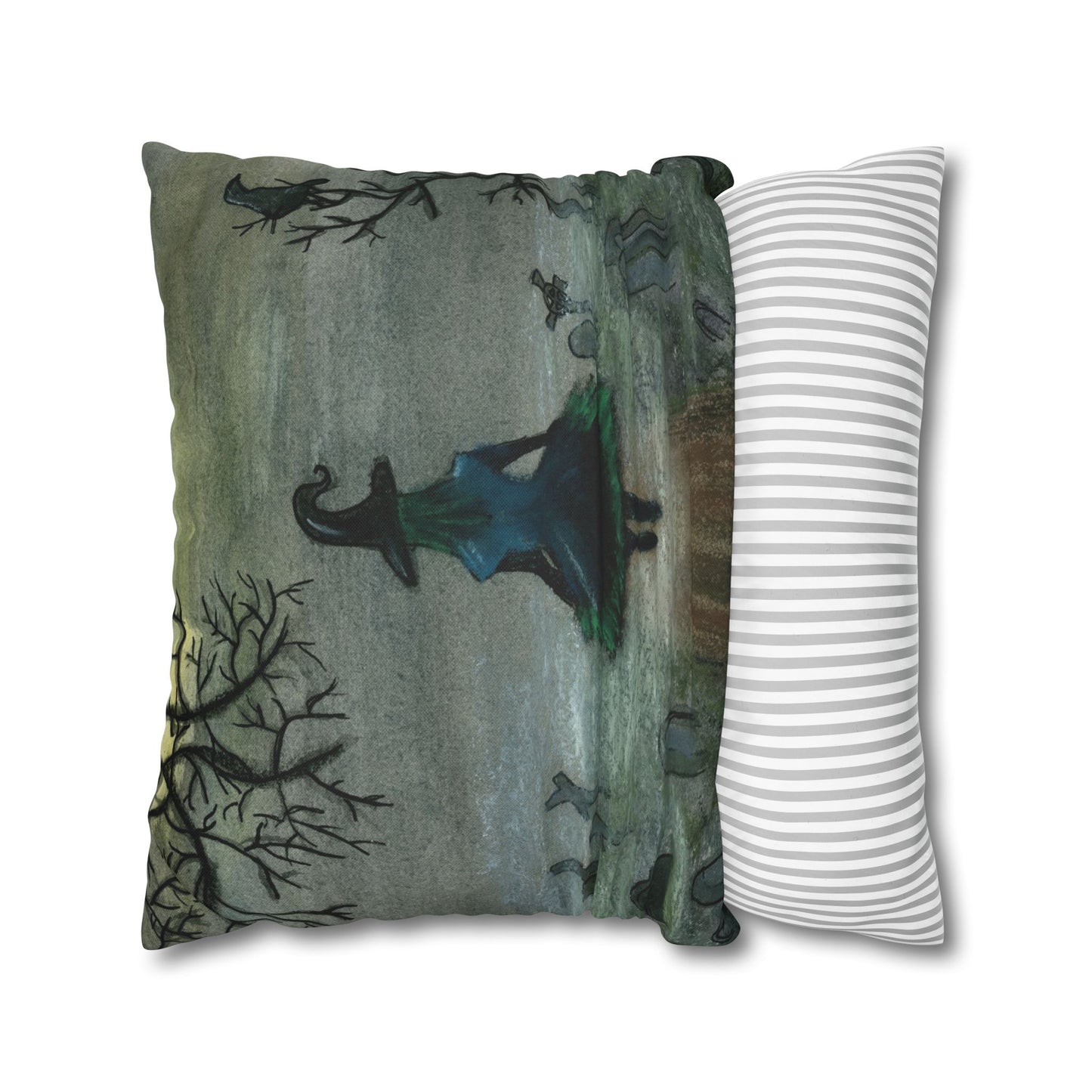 Witch Silhouette Spun Polyester Pillow - Haunted Graveyard Halloween Decor
