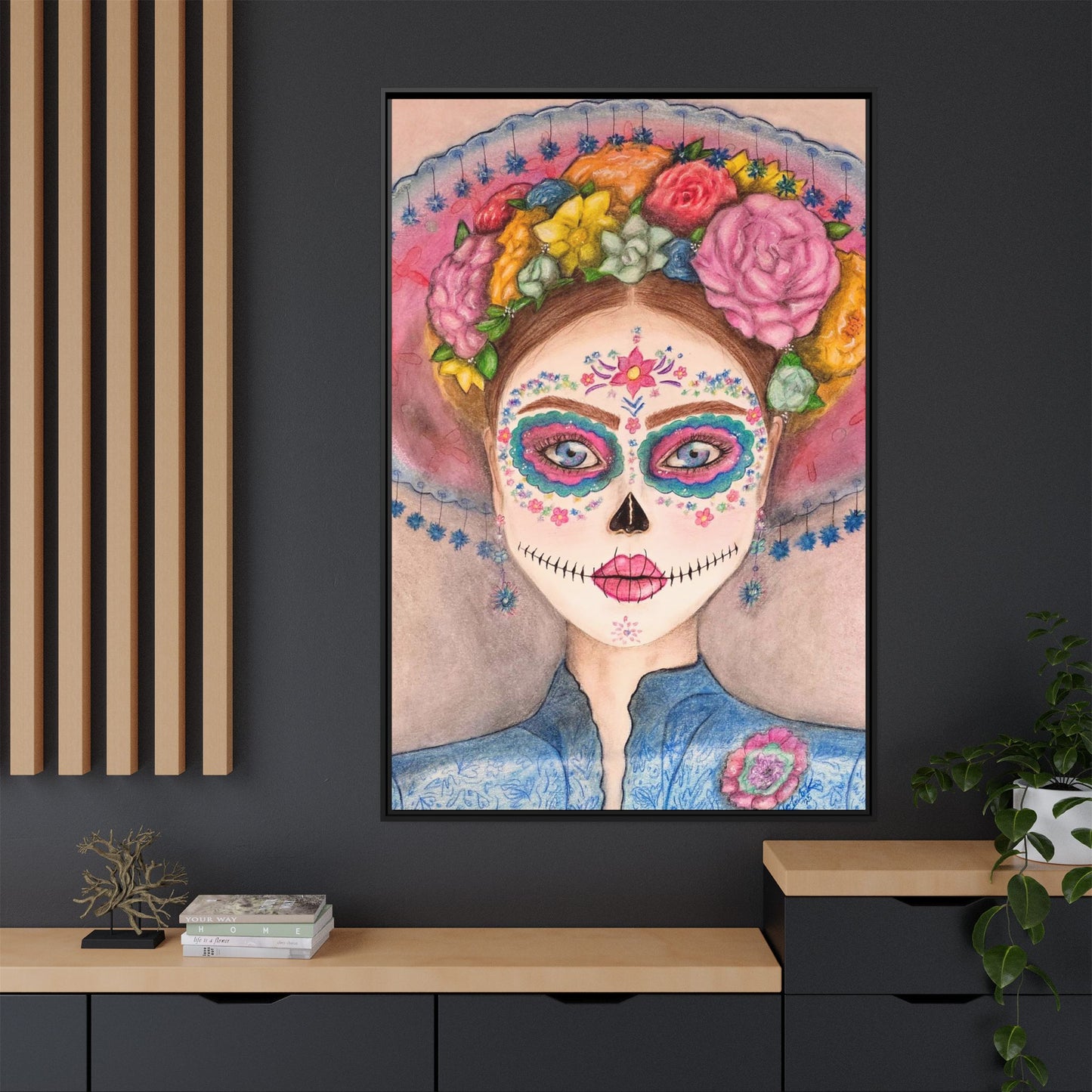 Day of the Dead Skull Woman Framed Wall Art