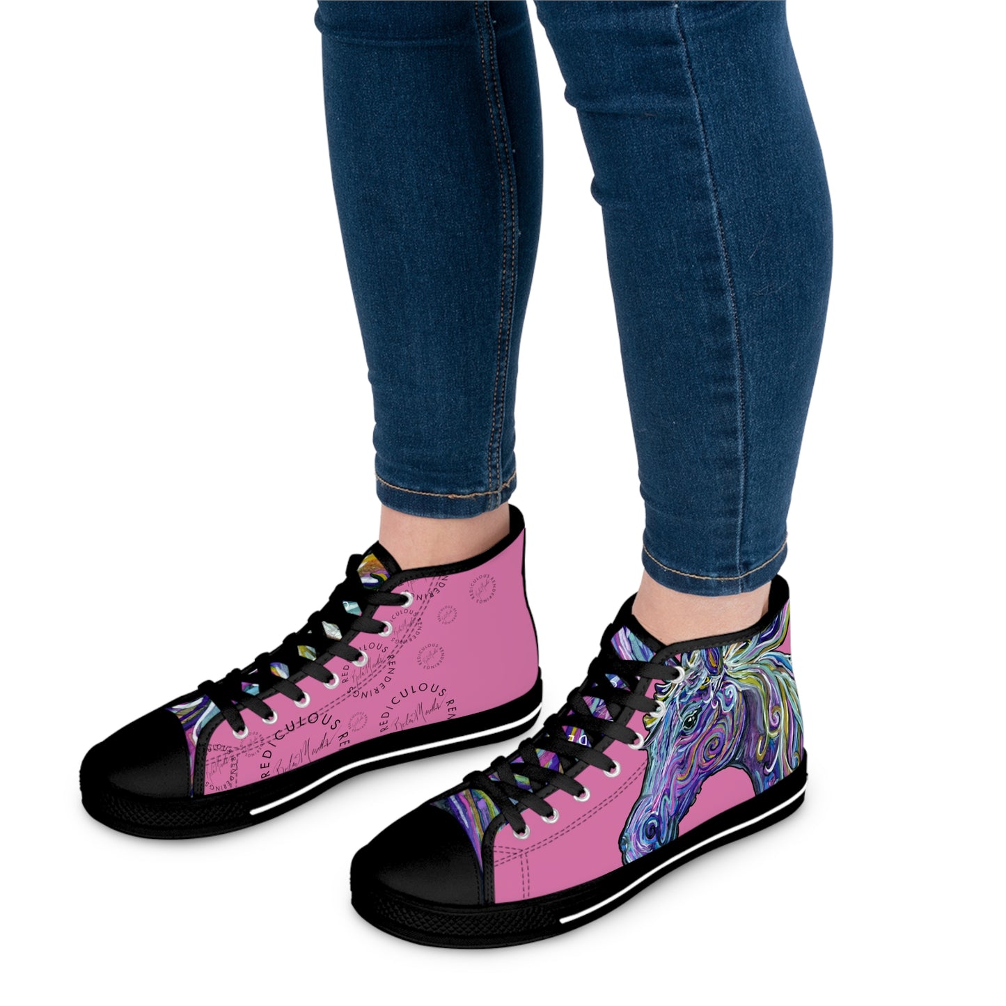 Abstract Horse Unisex High-Top Sneakers Closed Toe Casual Walking Shoes