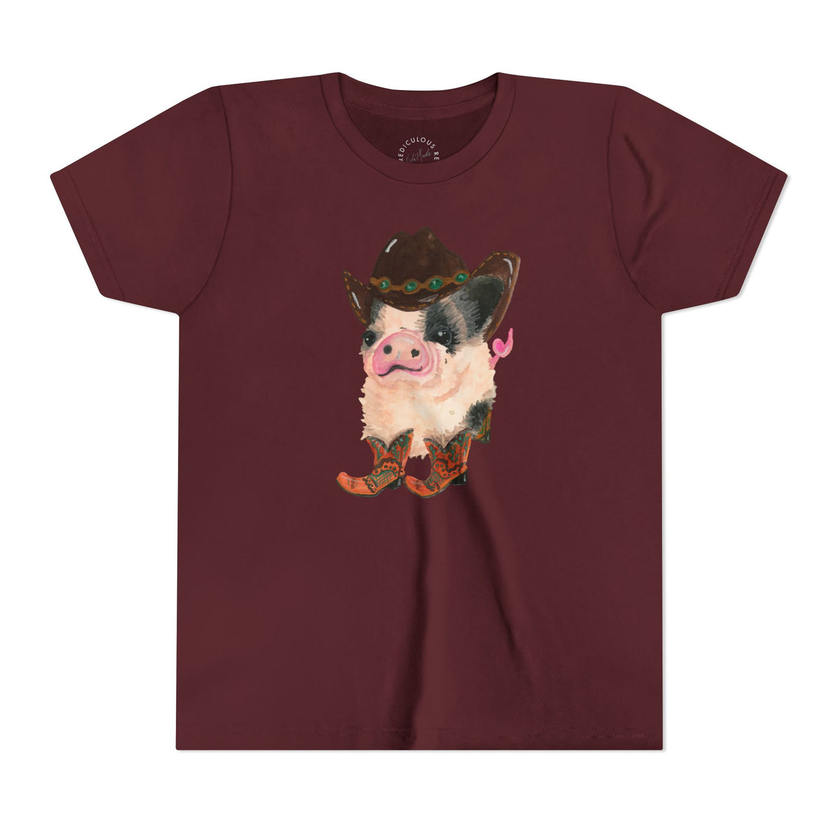 Cowboy Pig Kids Tee — Cute Western Pig in Cowboy Hat & Boots Youth T-Shirt