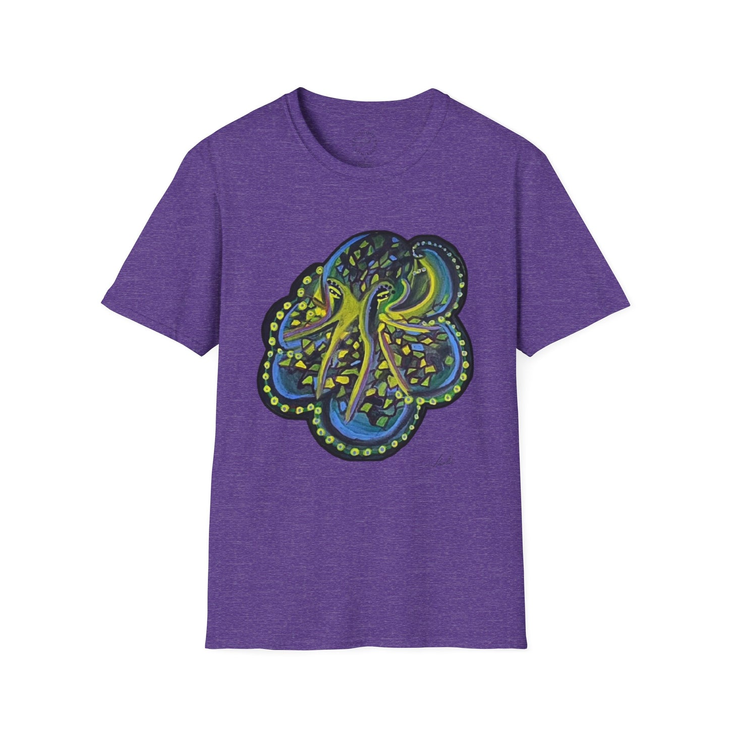 Green Geo octopus Unisex Softstyle Print T-Shirt