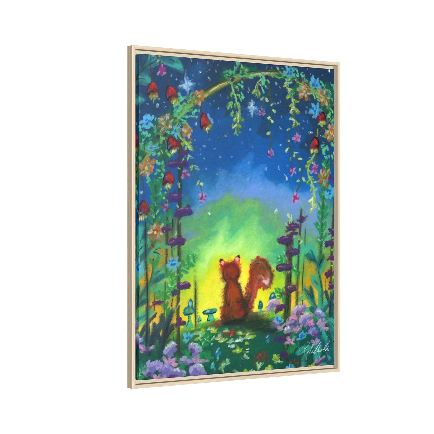 Fox Under Flowers Framed Wall Art