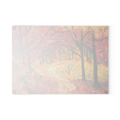 Autumn Forest Glass Cutting Board – Scenic Fall Trees Kitchen Decor