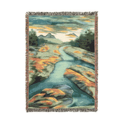 Scenic Woven Throw Blanket — Abstract River Landscape Tapestry