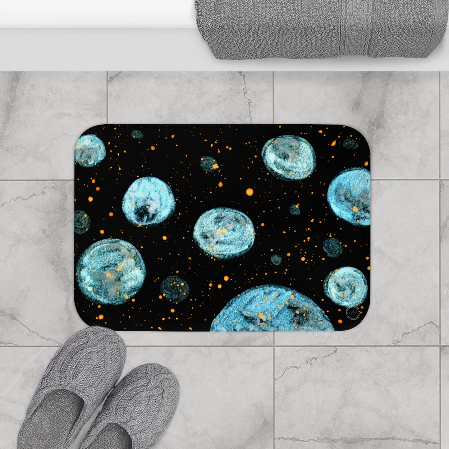 Little Blue Planets Galaxy Bath Mat  Anti-Slip, 100% Microfiber Rug- Home & Bathroom Supplies