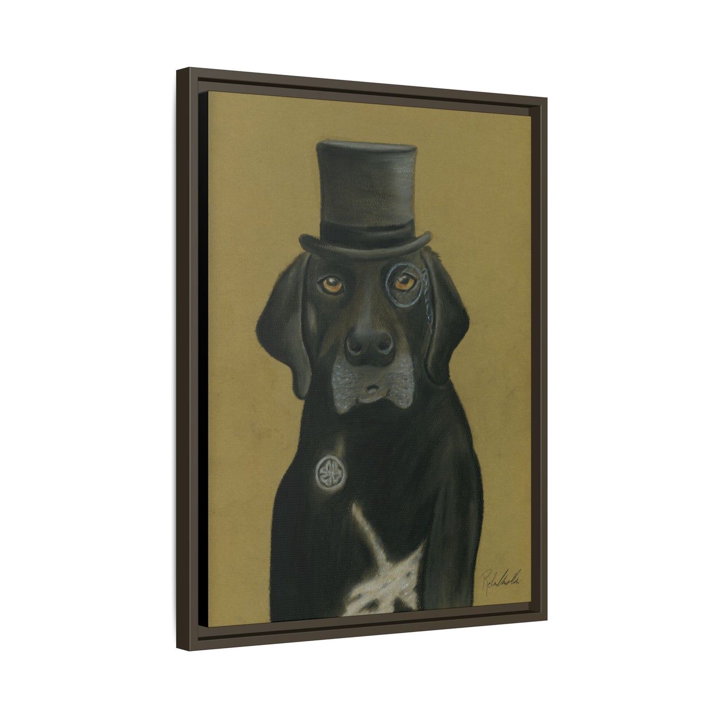 Black Lab Dog in Top Hat Framed Wall Art