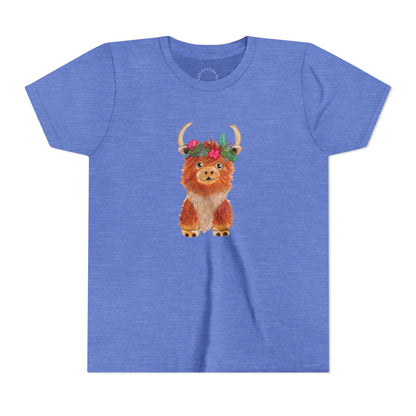 Kids Highland Cow Floral Crown Tee