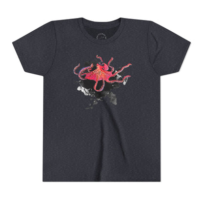 Youth Tee — Red Octopus Splash Graphic Shirt