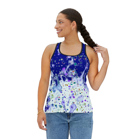 Dark Blue Color Splash Women's Tank Top (AOP)