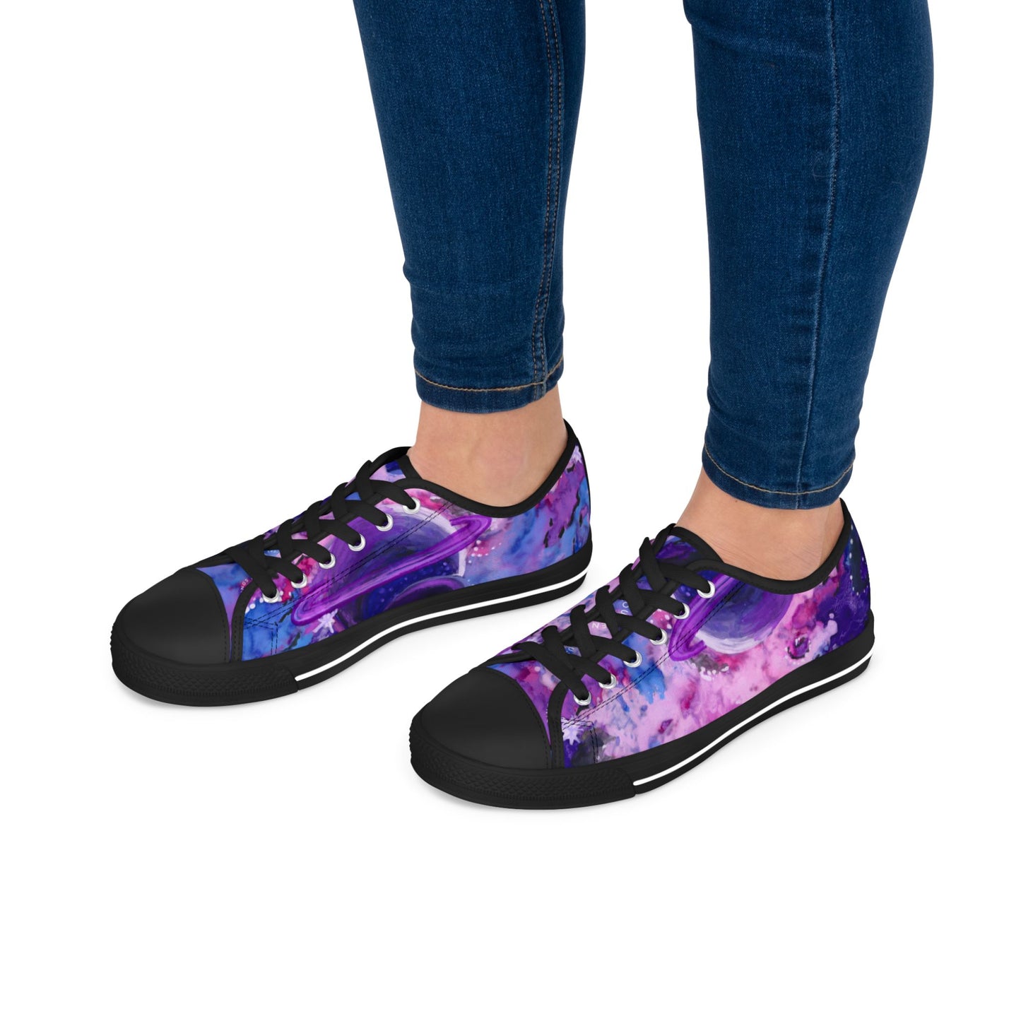 Purple Galaxy Women's Low Top Sneakers — Abstract Tie-Dye Cosmic Design