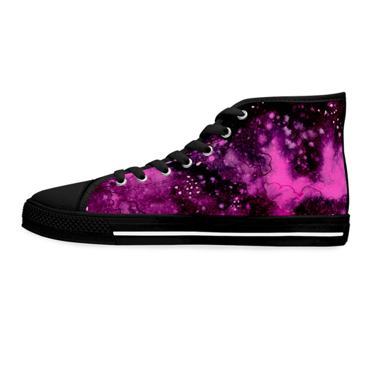 Women's High Top Sneakers — Magenta Galaxy Print Cosmic Canvas Shoes
