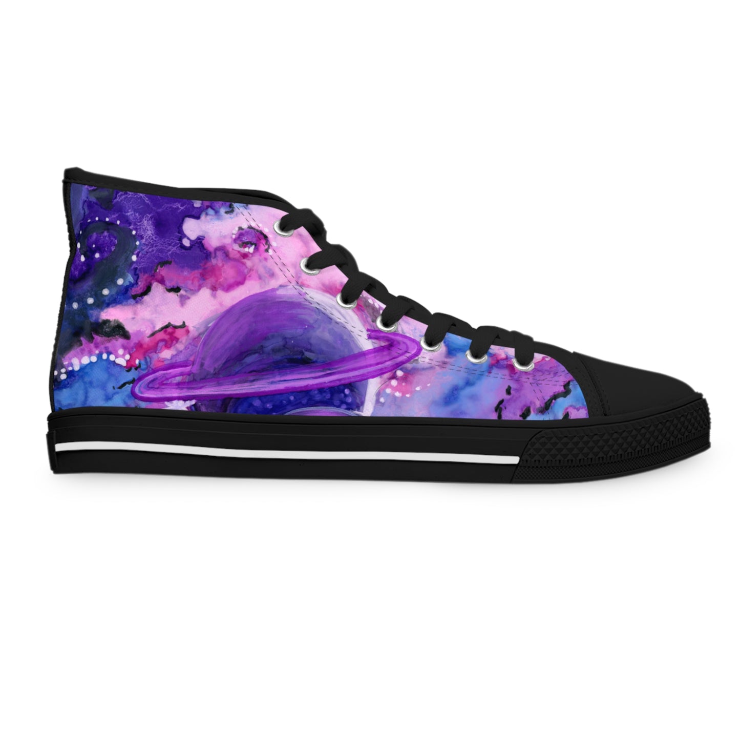 Galaxy Watercolor High Top Sneakers — Purple Planet Cosmic Print for Women