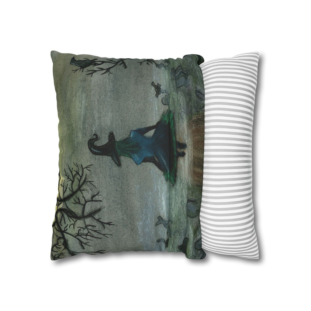Witch Silhouette Spun Polyester Pillow - Haunted Graveyard Halloween Decor