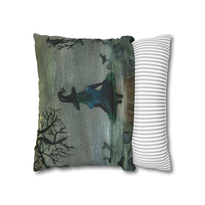 Witch Silhouette Spun Polyester Pillow - Haunted Graveyard Halloween Decor