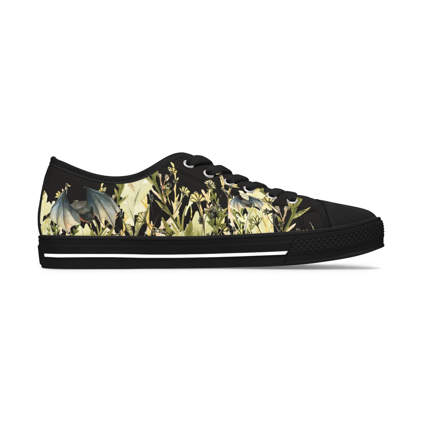 Women's Low Top Sneakers — Botanical Bat Night Floral Print