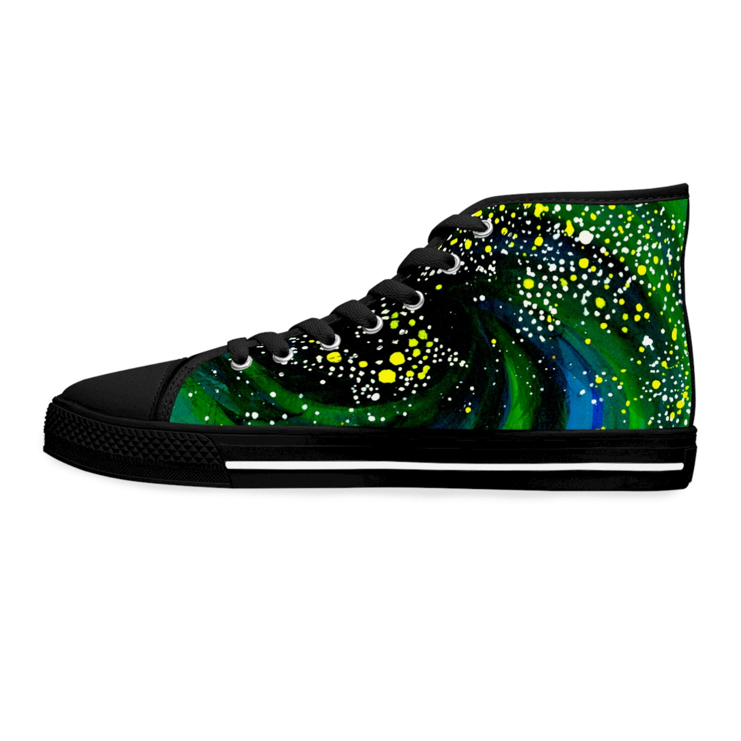 Galaxy Green Women's High-Top Sneakers — Cosmic Swirl Design
