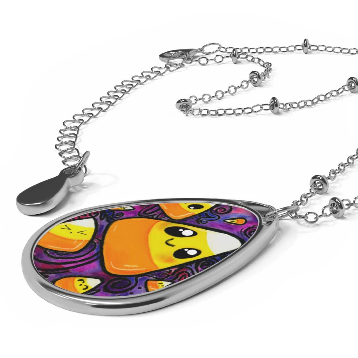 Cut Candy Corn Spooky Halloween Fall Witch Oval Necklace