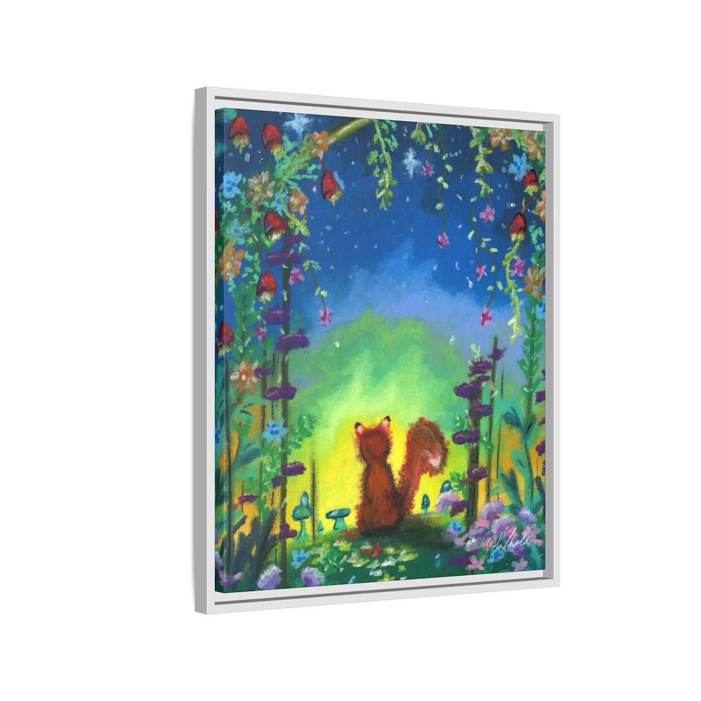 Fox Under Flowers Framed Wall Art