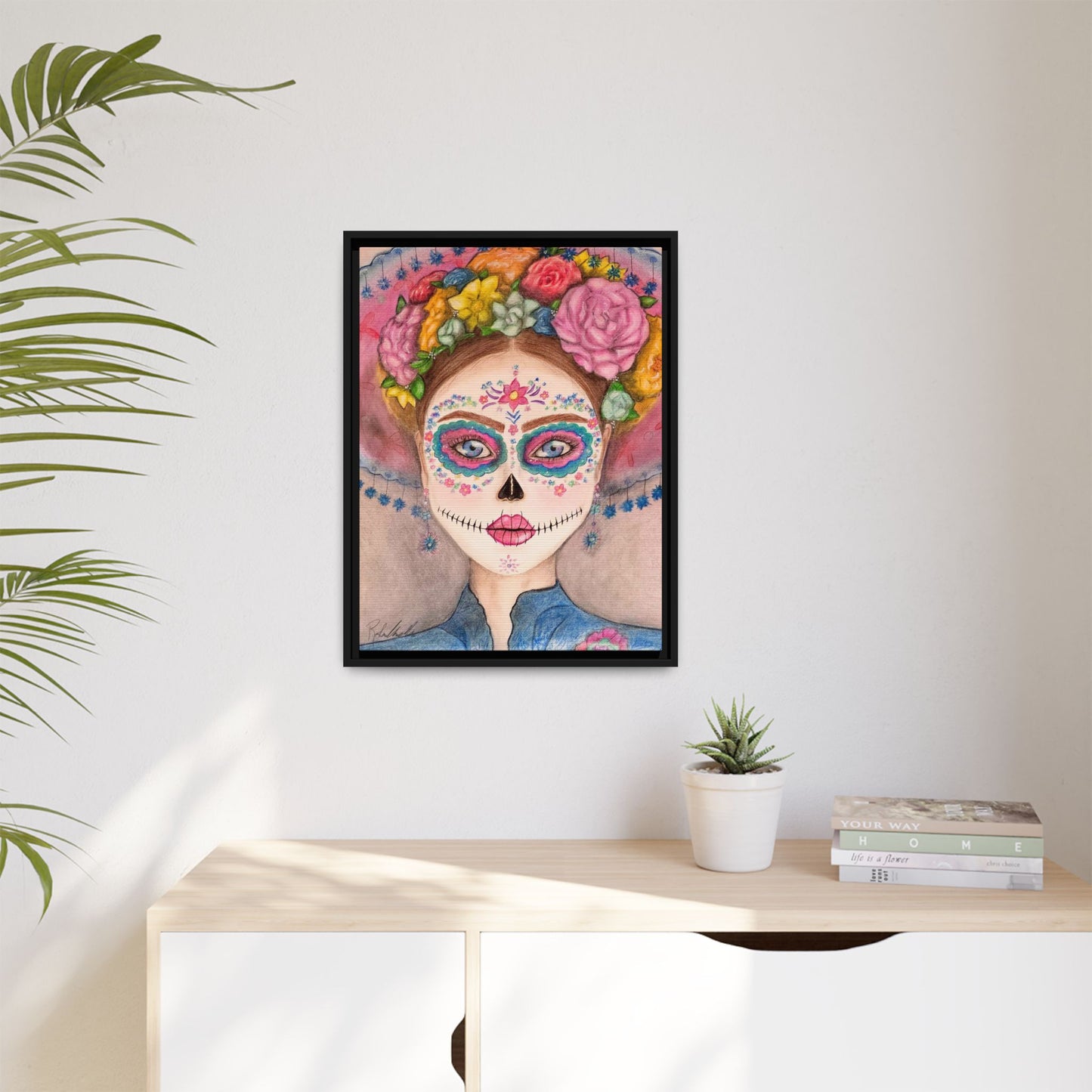 Day of the Dead Skull Woman Framed Wall Art