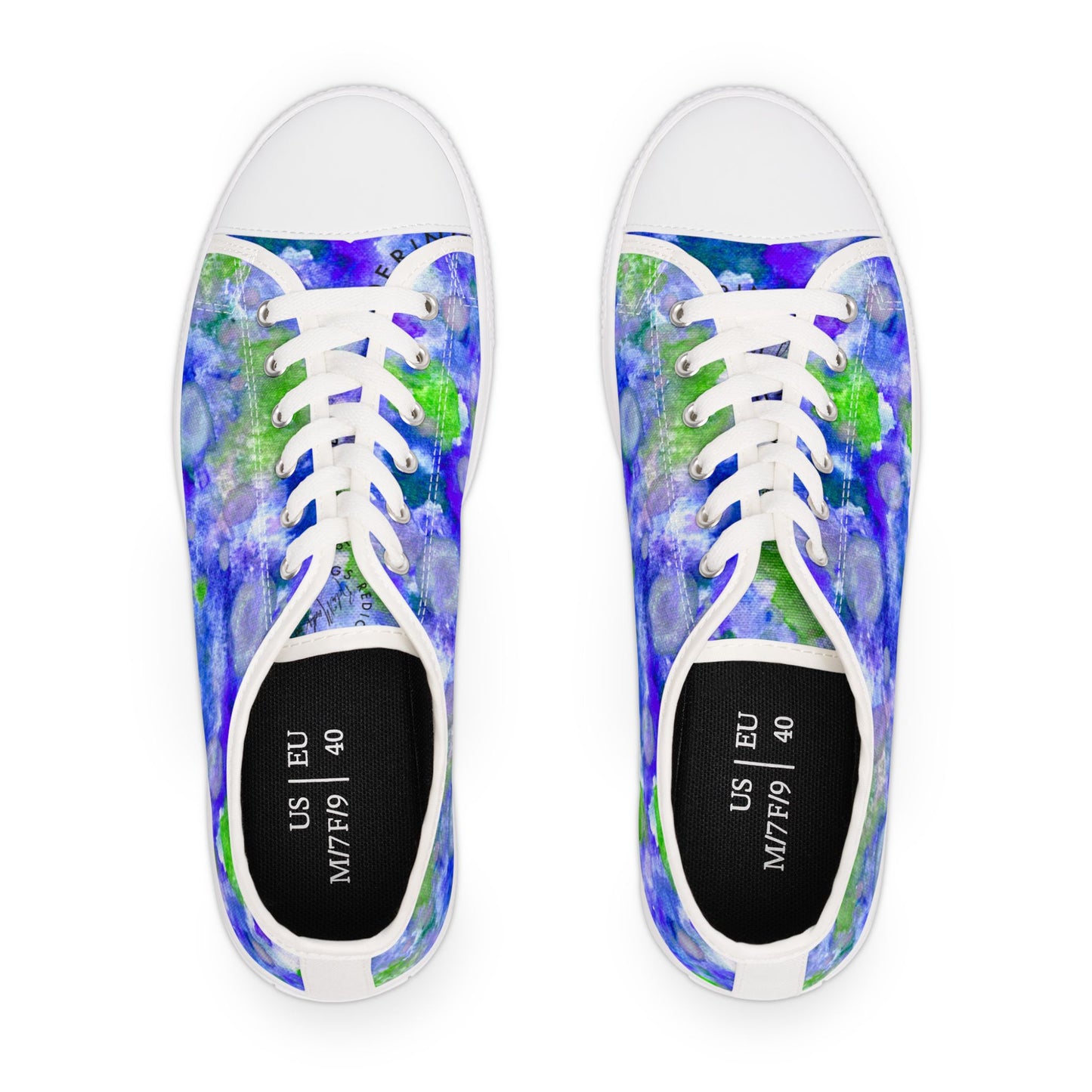Floral Blur Women's Low Top Sneakers – Blue & Green Watercolor Print