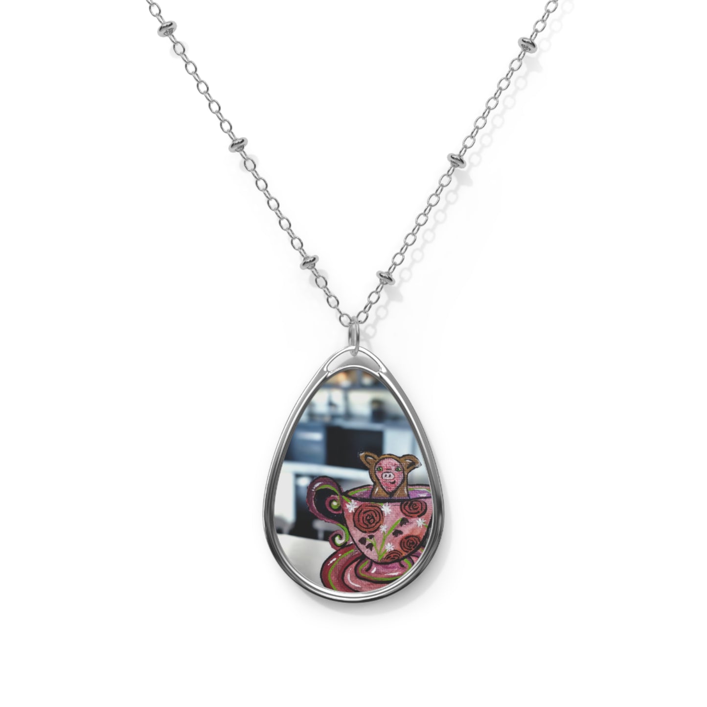 Teacup Pig Oval Necklace