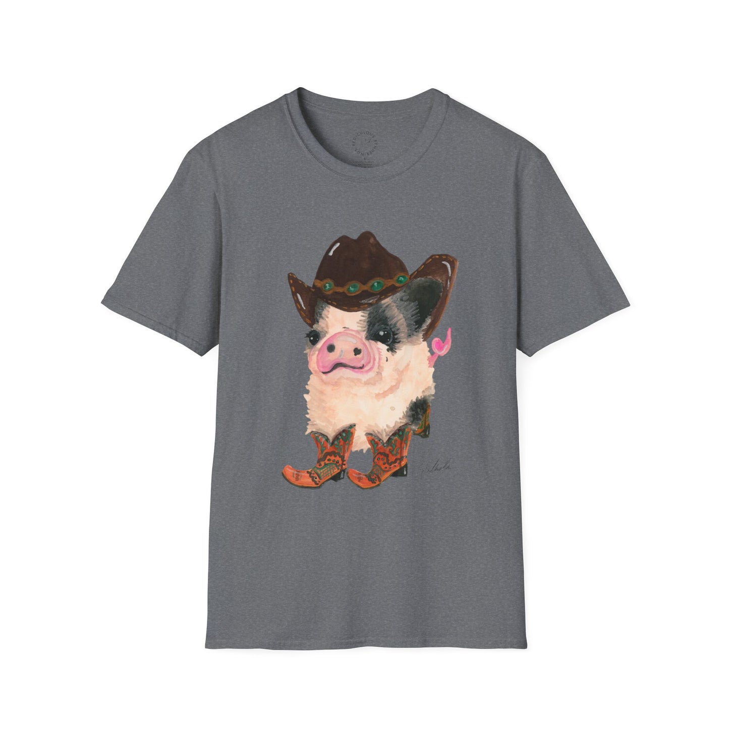 Cowboy Pig Unisex Softstyle Print T-Shirt
