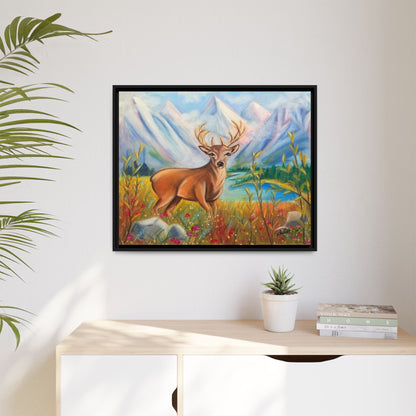 Framed Canvas Wall Art — Majestic Deer in Mountain Meadow