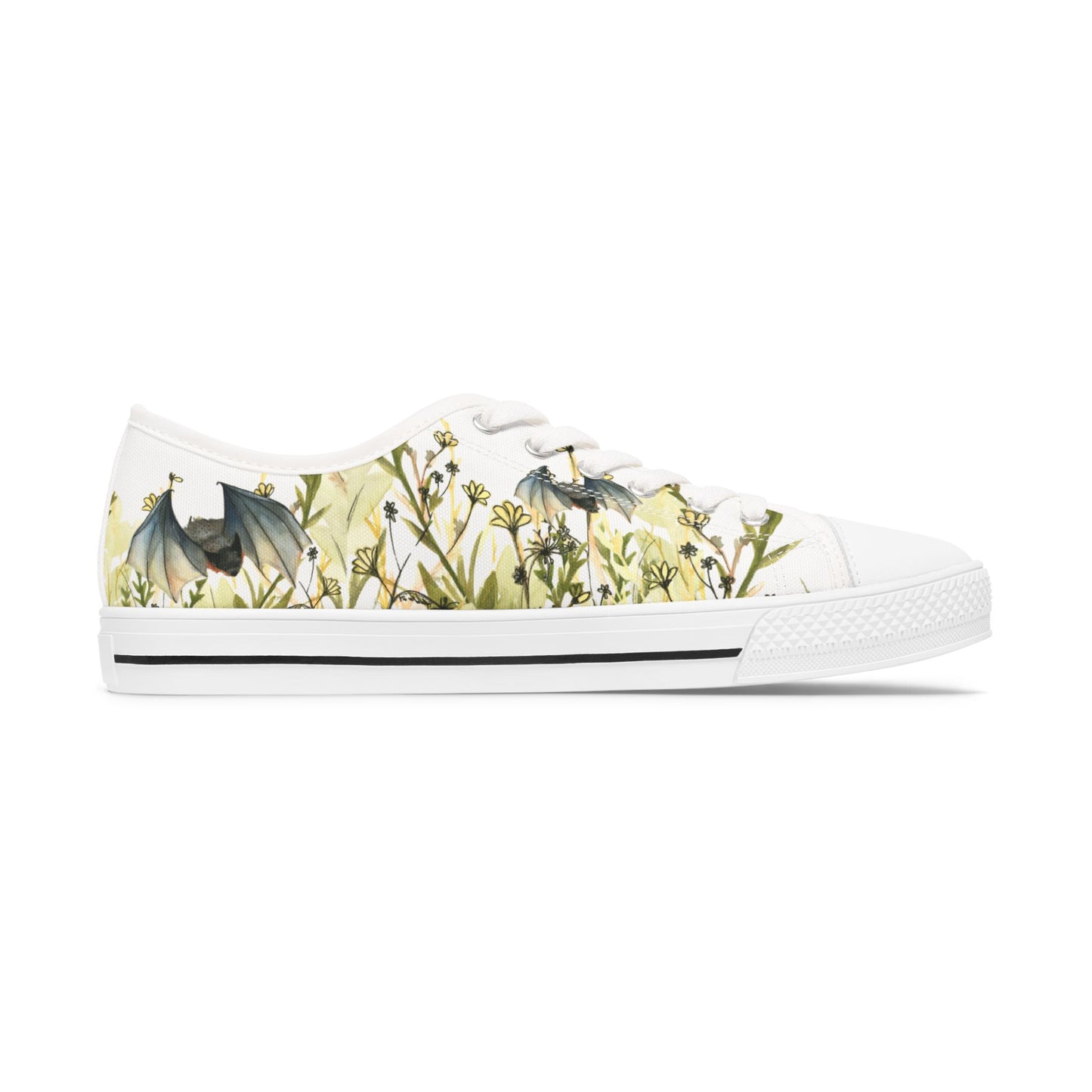 Low Top Sneakers — Floral Meadow with Bats Women's Canvas Sneakers