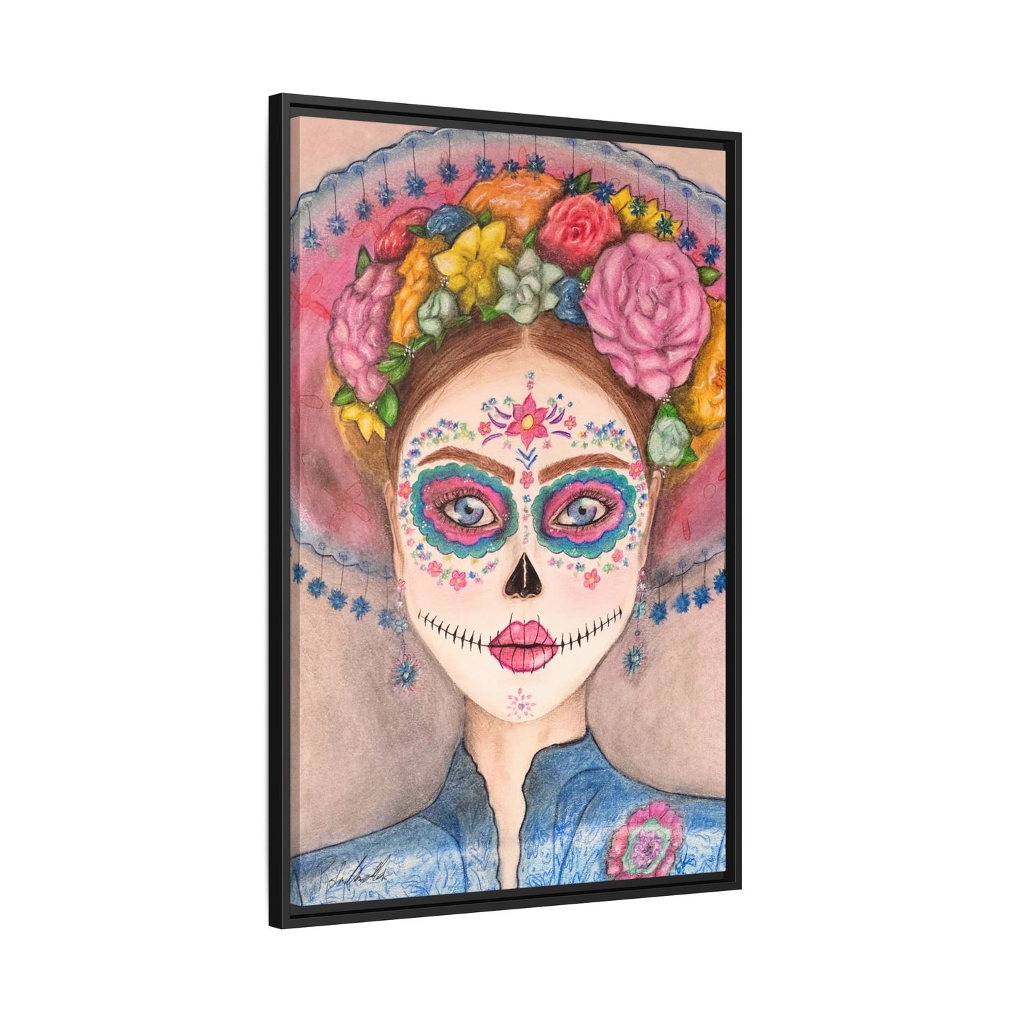 Day of the Dead Skull Woman Framed Wall Art