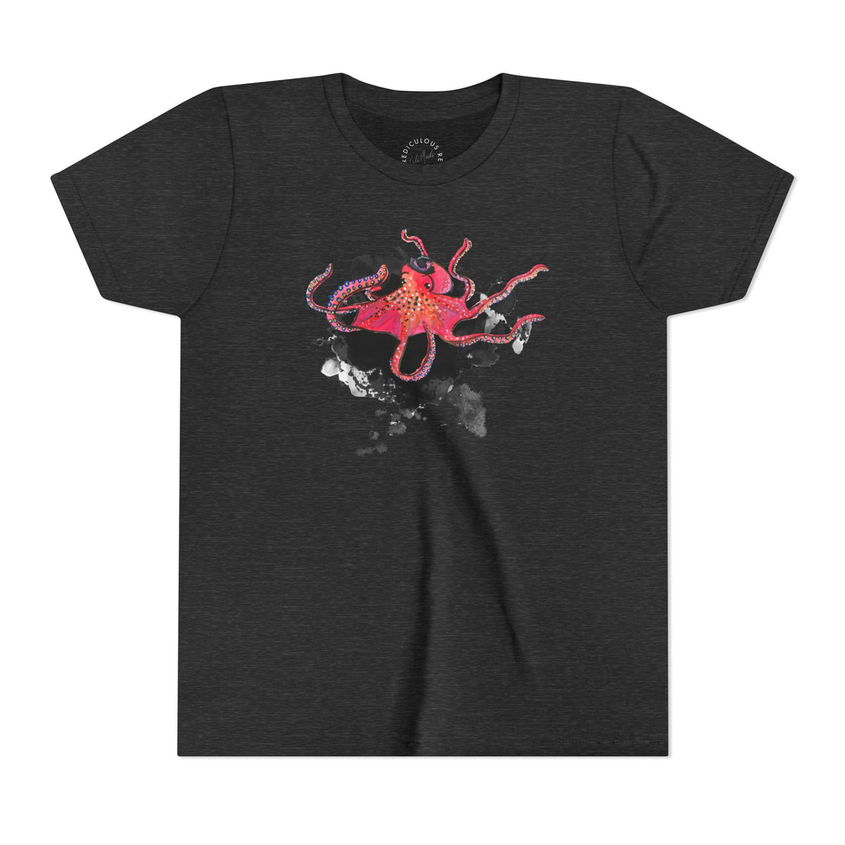 Youth Tee — Red Octopus Splash Graphic Shirt
