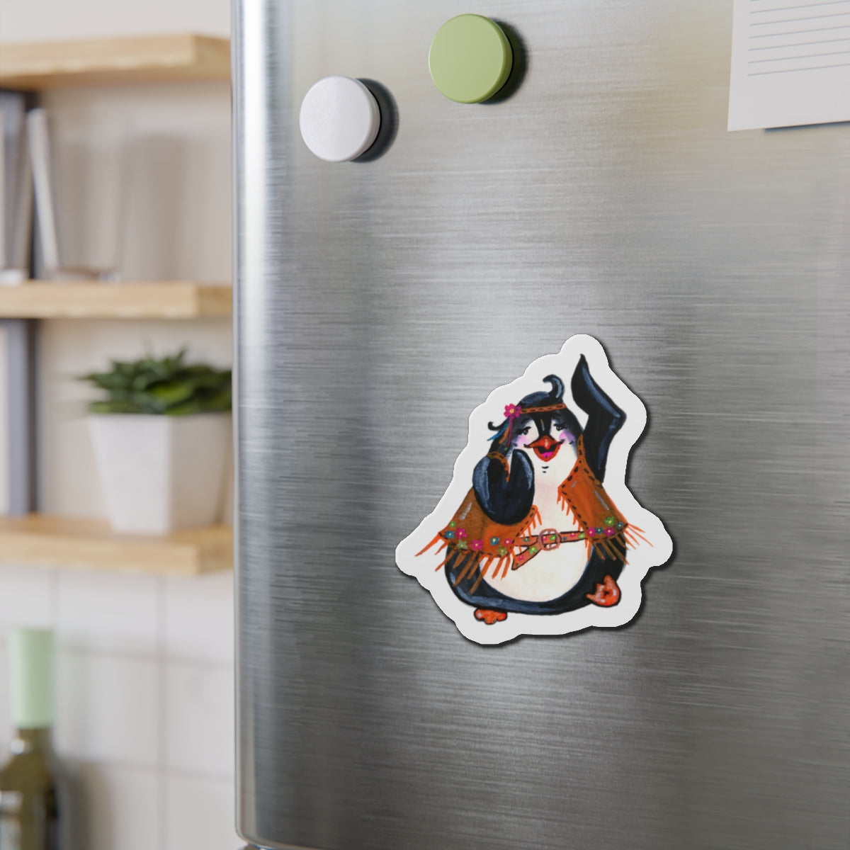 Hippy Penguin Die-Cut Magnets  Custom Shape, 5 Sizes, Vinyl Material for Outdoor Use, Flexible and Durable, Black Backing - Home Decor Refrigerator Magnets