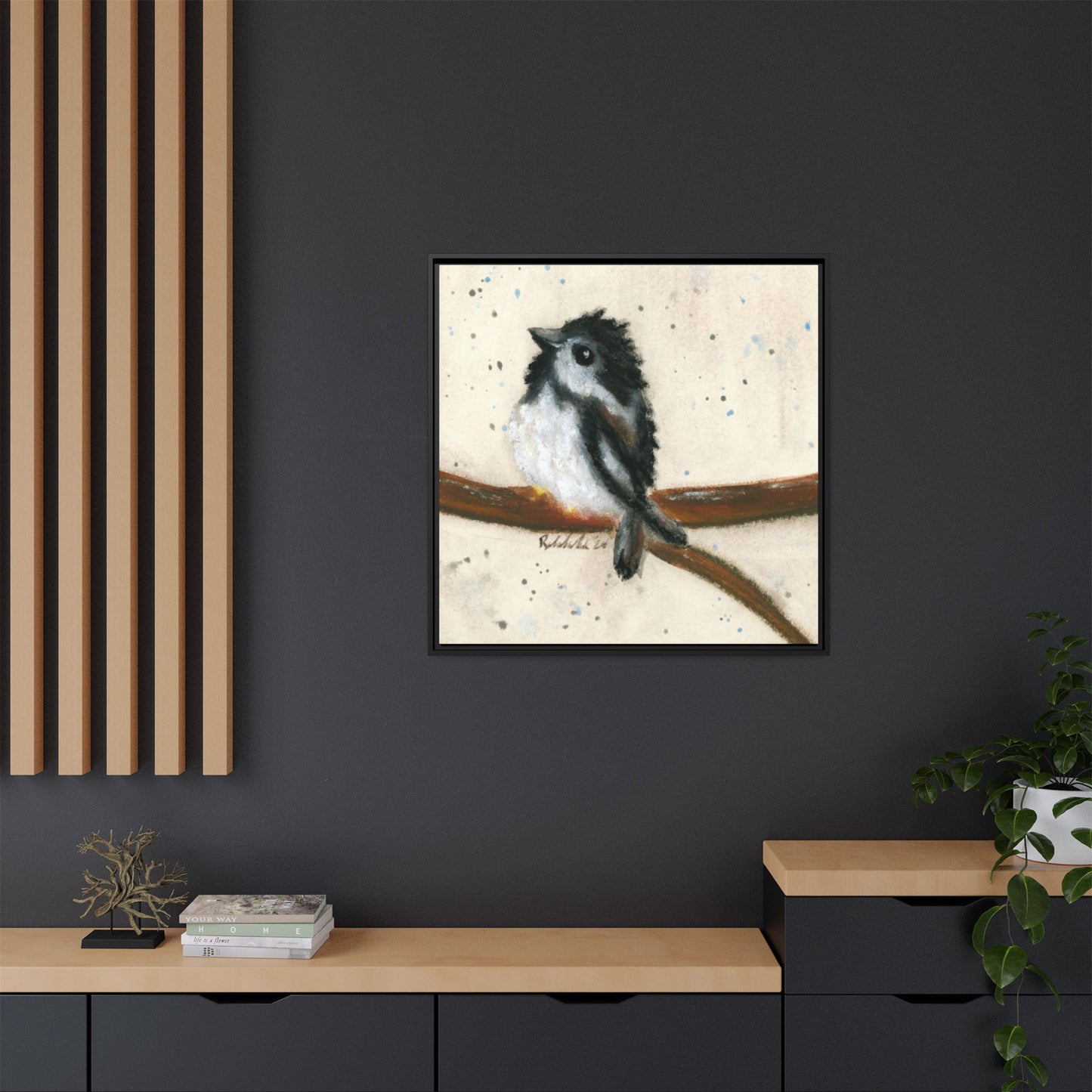 Black Finch Bird Framed Wall Art