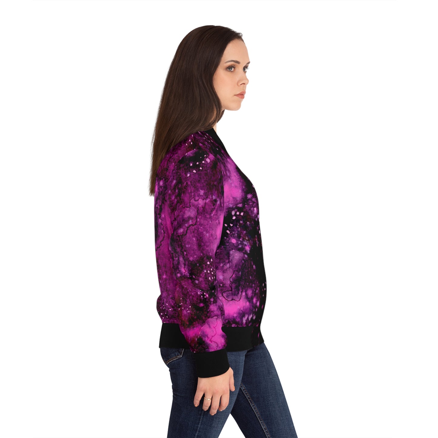 Rose Colored Galaxy Womens Bomber Jacket (AOP)